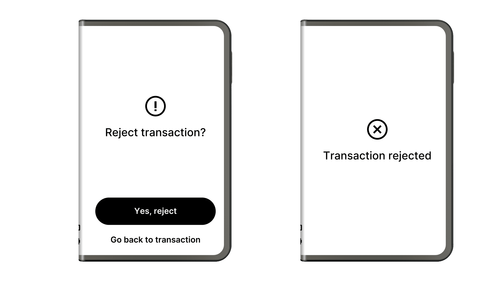 Reject transaction confirmation modal on Ledger Stax and Flex, showing the reject button at the bottom and a confirmation dialog