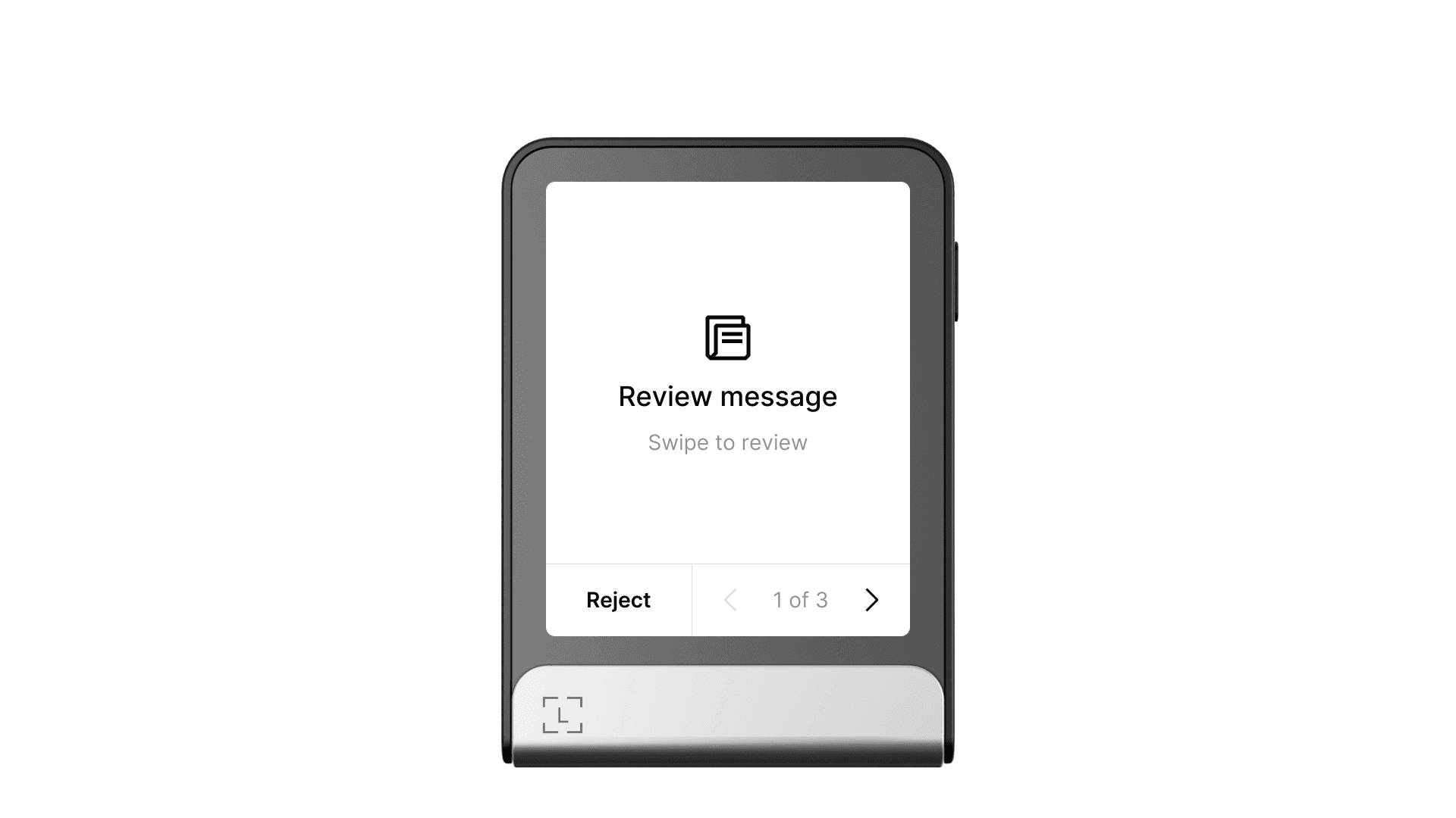 Generic message signing screen on Ledger Stax and Flex, showing the scroll icon used when message type and structure are unknown