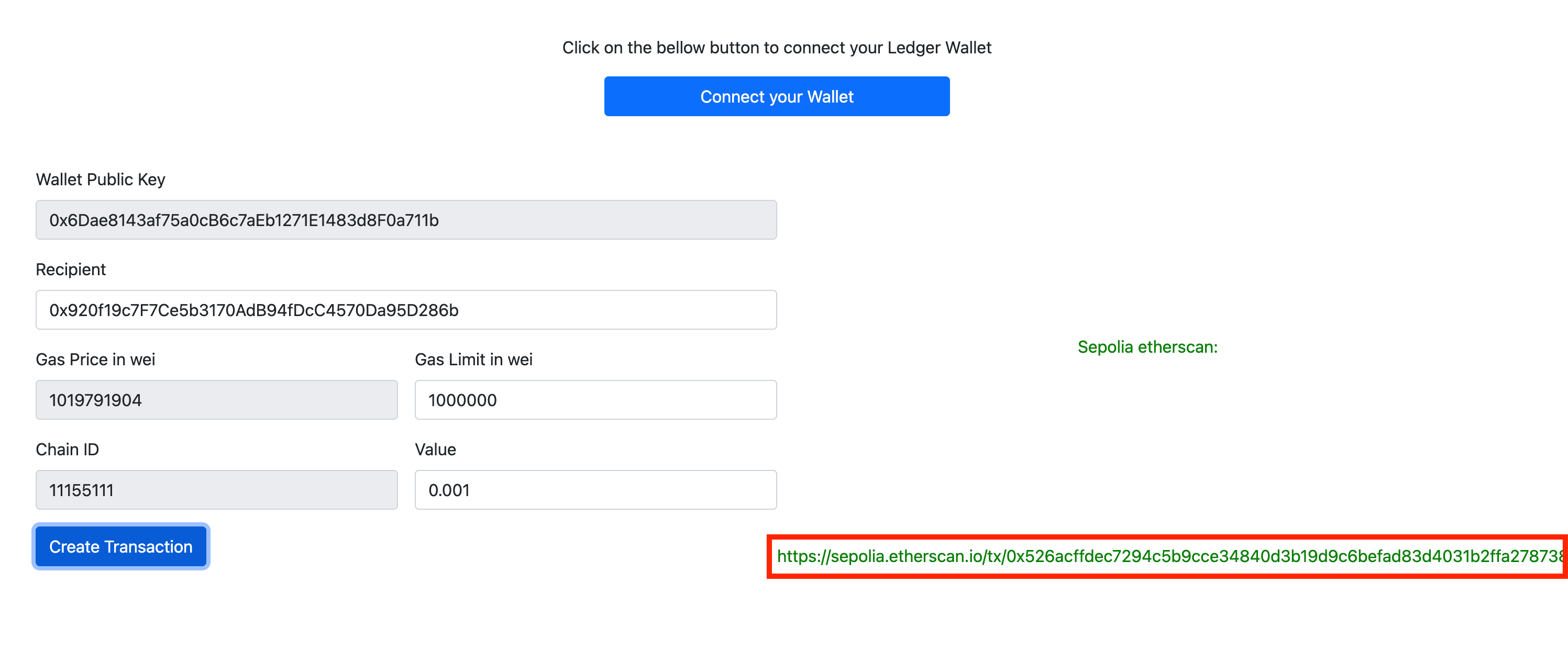 Result after Sending Transaction