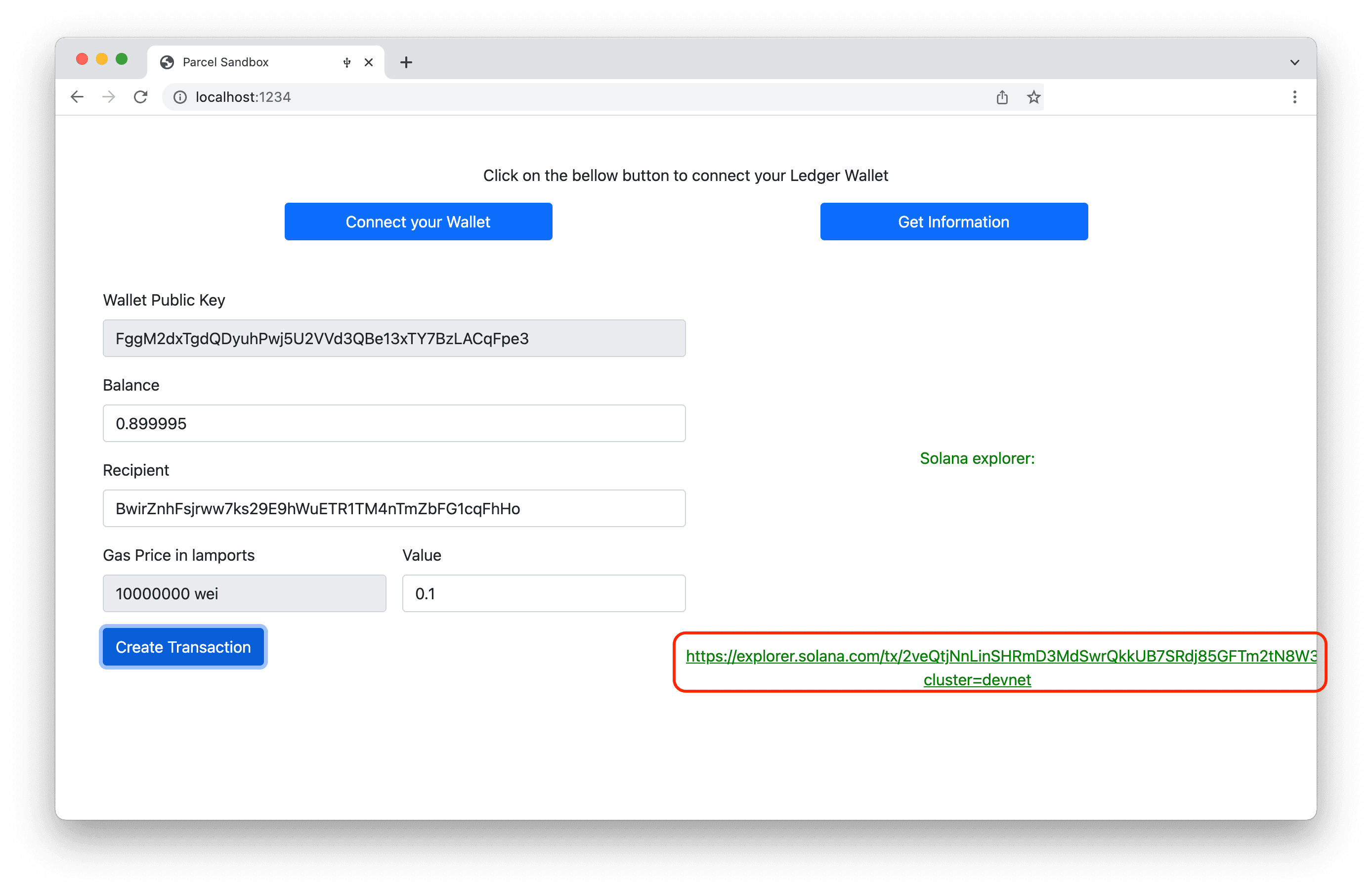 Result after Sending Transaction